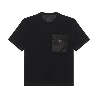 PRADA Re-Nylon SS22 Black Triangle Logo Knit Crewneck T-Shirt UJN661-11CK-F0002-S-221
