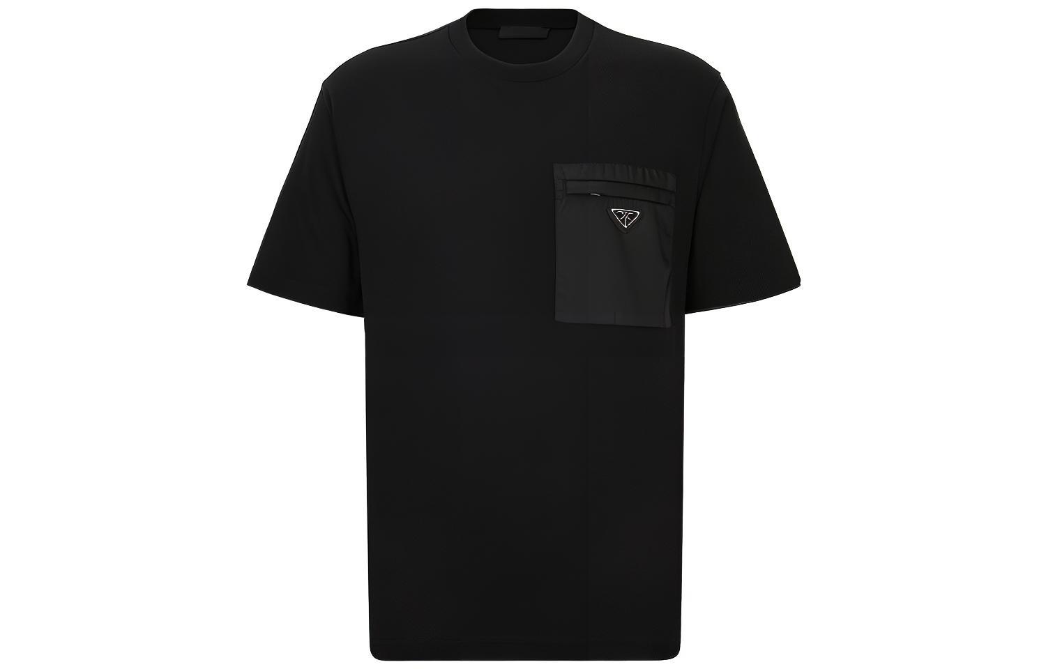 Order 프라다 리나일론 SS22 블랙 트라이앵글 로고 니트 크루넥 티셔츠 UJN661-11CK-F0002-S-221
