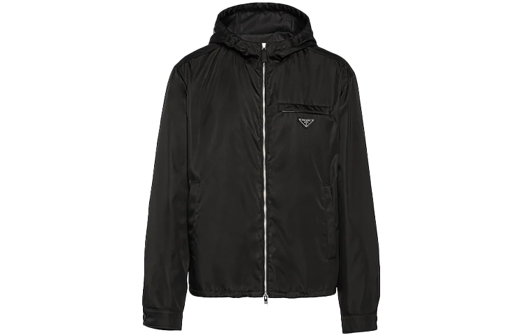 PRADA Re-Nylon SS22 Logo Hooded Waist Jacket  Black SGB685-1WQ8-F0002-S-211