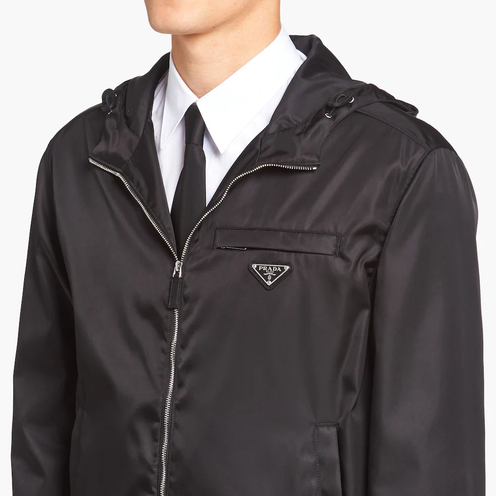 Cheap PRADA Re-Nylon SS22 Logo Hooded Waist Jacket  Black SGB685-1WQ8-F0002-S-211