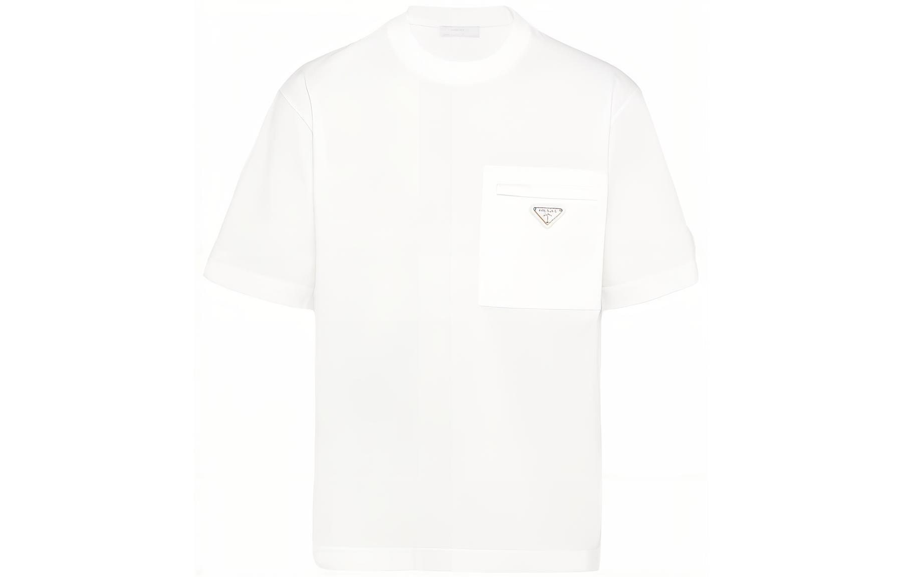 PRADA Re-Nylon SS23 Pocket Crewneck White Tee for Men UJN661-11CK-F0009-S-221