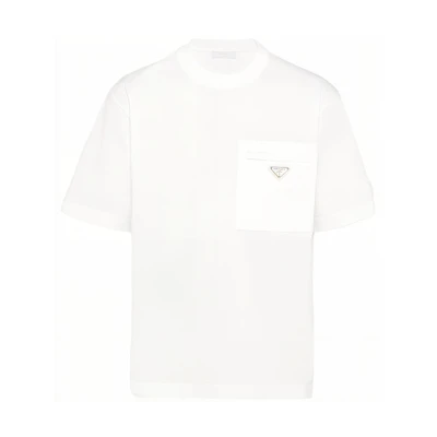 PRADA Re-Nylon SS23 Pocket Crewneck White Tee for Men UJN661-11CK-F0009-S-221