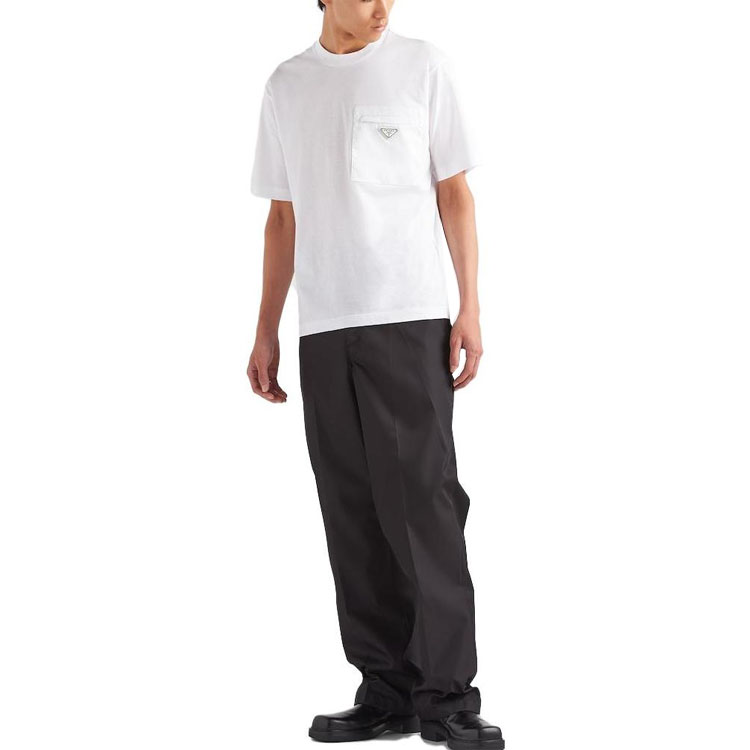 Lookbook PRADA Re-Nylon SS23 Pocket Crewneck White Tee for Men UJN661-11CK-F0009-S-221