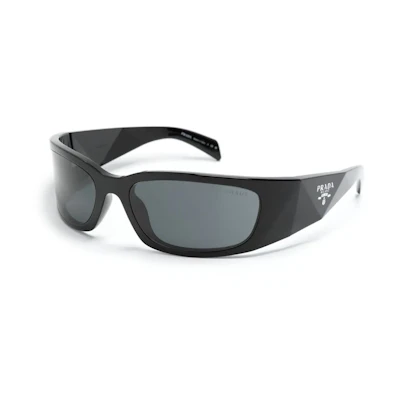 PRADA Rectangle Black Acetate Logo Sunglasses for Men 0PRA19S1AB5S0