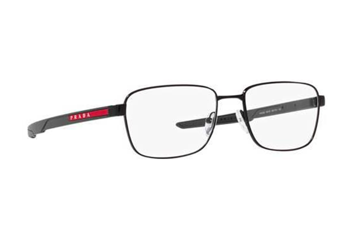 Shop 普拉达男士黑色长方形光学眼镜带标志 PS54OV1BO1O1
