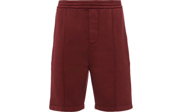 PRADA Red Elastic Waist Shorts with Logo Detail. UJP171S2111YFT-F0399