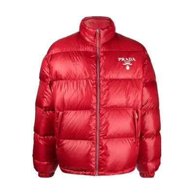 PRADA Red Logo Printed High-Neck Zipper Down Jacket Menswear. SGC089-11A9-F0011