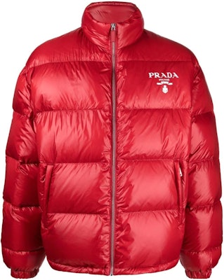 PRADA Red Logo Printed High-Neck Zipper Down Jacket Menswear. SGC089-11A9-F0011 Order PRADA Red Logo Printed High-Neck Zipper Down Jacket Menswear. SGC089-11A9-F0011