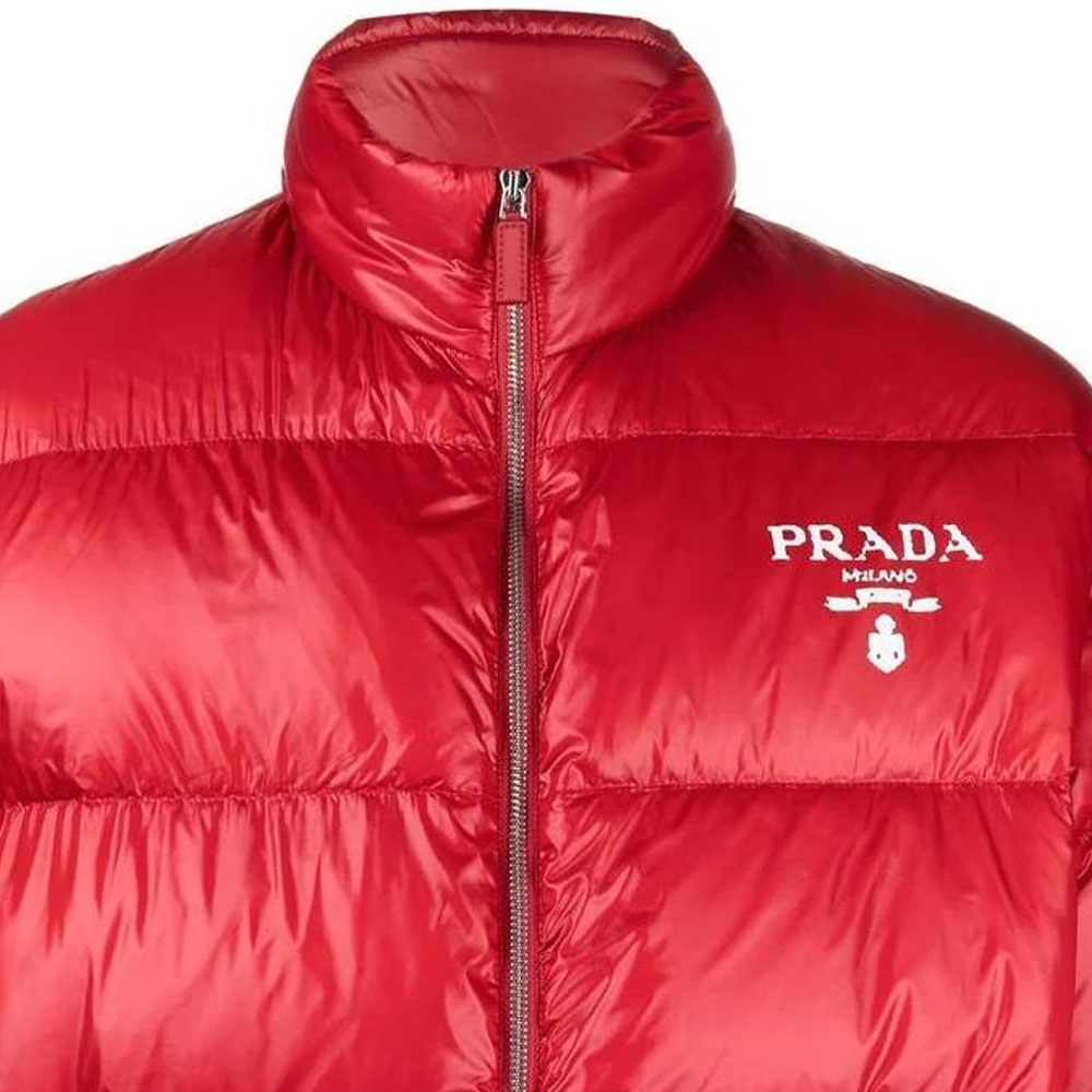 Details for PRADA Red Logo Printed High-Neck Zipper Down Jacket Menswear. SGC089-11A9-F0011