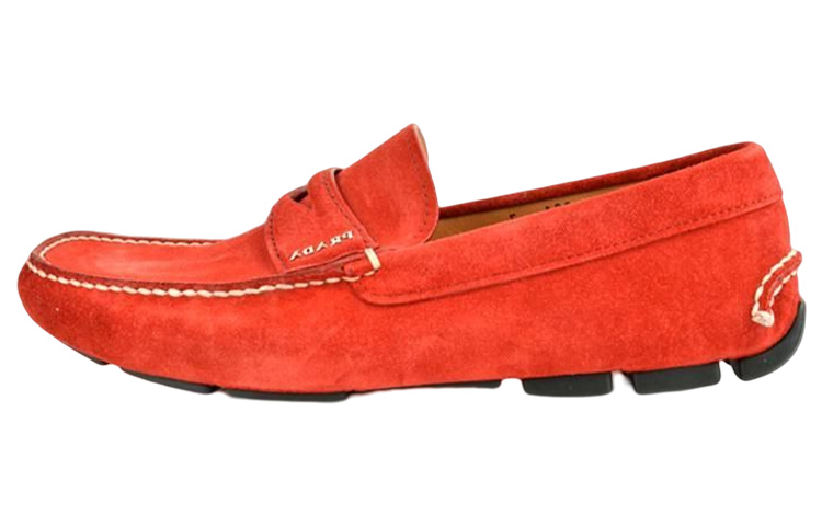 Buy PRADA 絨面 圓頭 男士休閒鞋 紅色