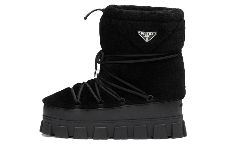 Prada Round Toe Lace-Up Short Snow Boots 'Black Unisex' 2U032N_173_F0002_F_040