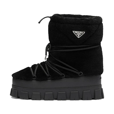 Prada Round Toe Lace-Up Short Snow Boots 'Black Unisex'