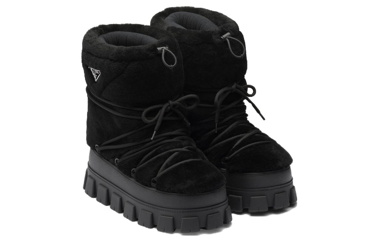 Prada Round Toe Lace-Up Short Snow Boots 'Black Unisex' 圖 2
