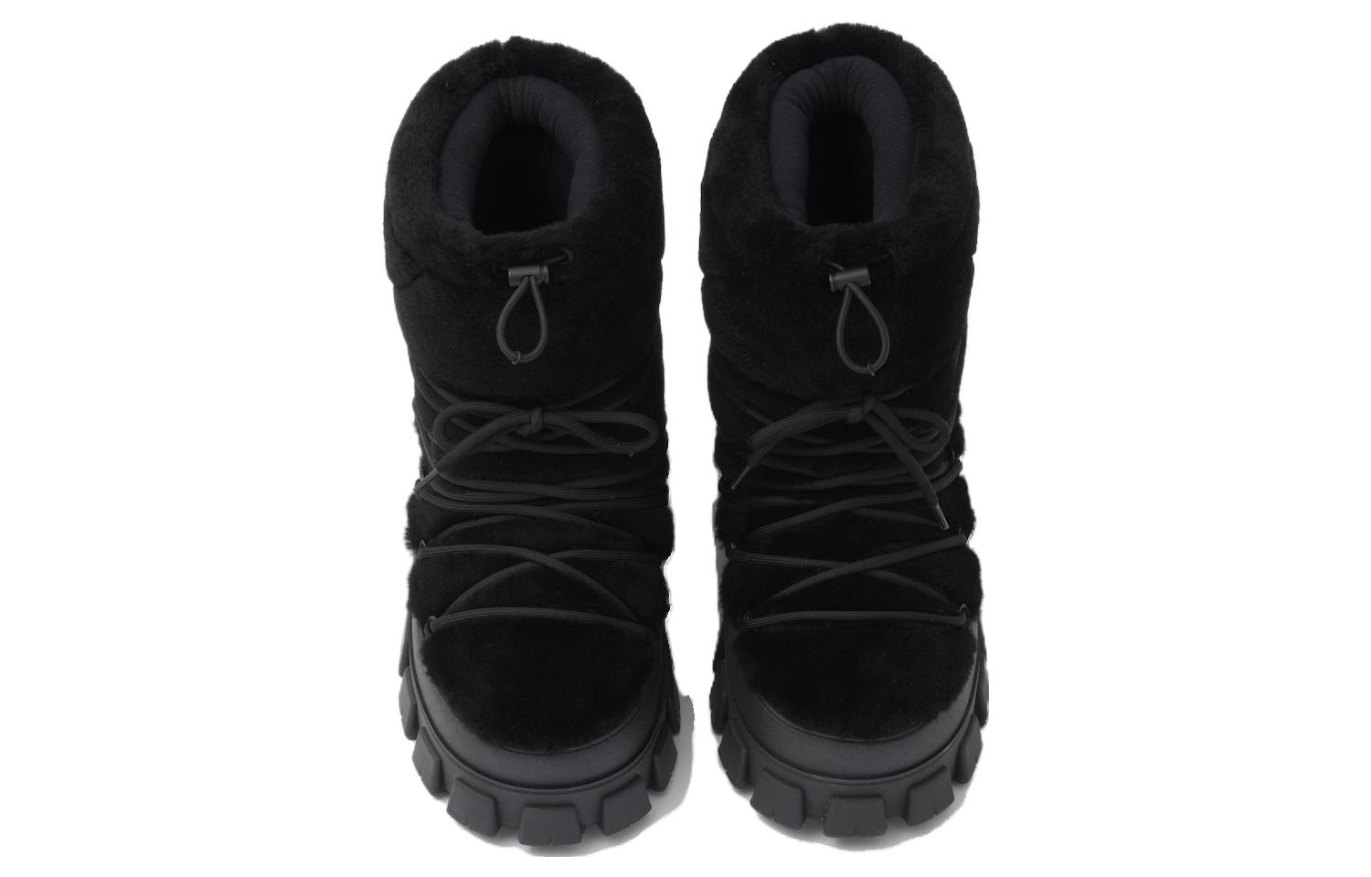 Prada Round Toe Lace-Up Short Snow Boots 'Black Unisex' 圖 3