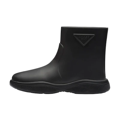 Prada Rubber Insert Round Toe Ankle Boots 'Black'