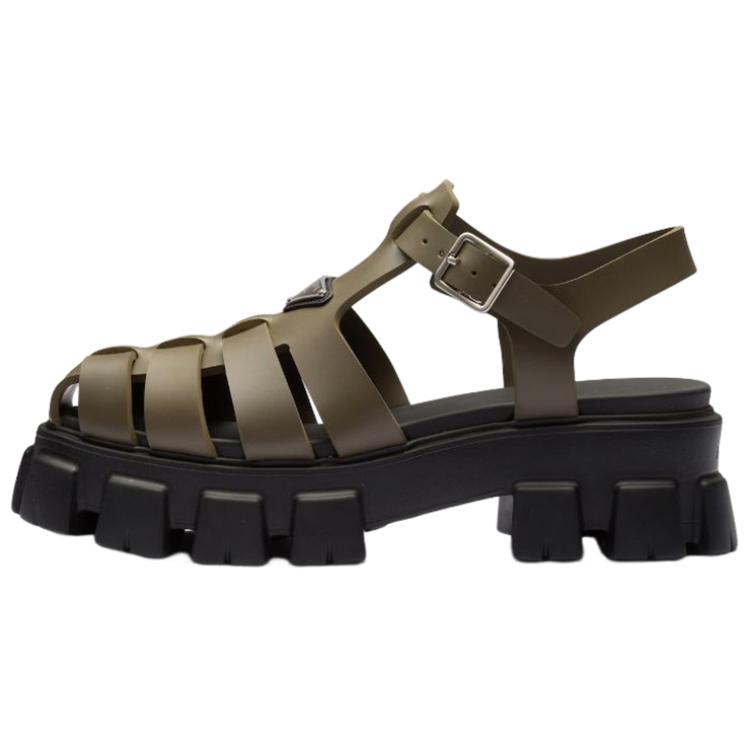 Prada Rubber Logo Platform Fashion Sandal 'Khaki Black' 2X3083_3LKK_F0P80
