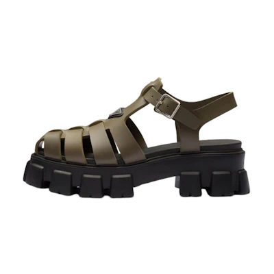 Prada Rubber Logo Platform Fashion Sandal 'Khaki Black'