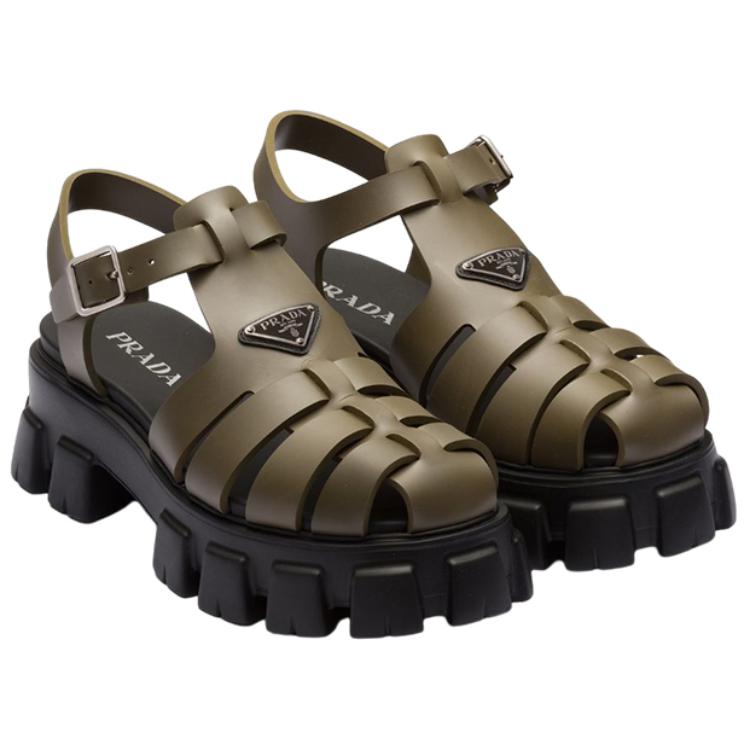 Lookbook 普拉达橡胶徽标厚底时尚凉鞋 '卡其黑' 2X3083_3LKK_F0P80