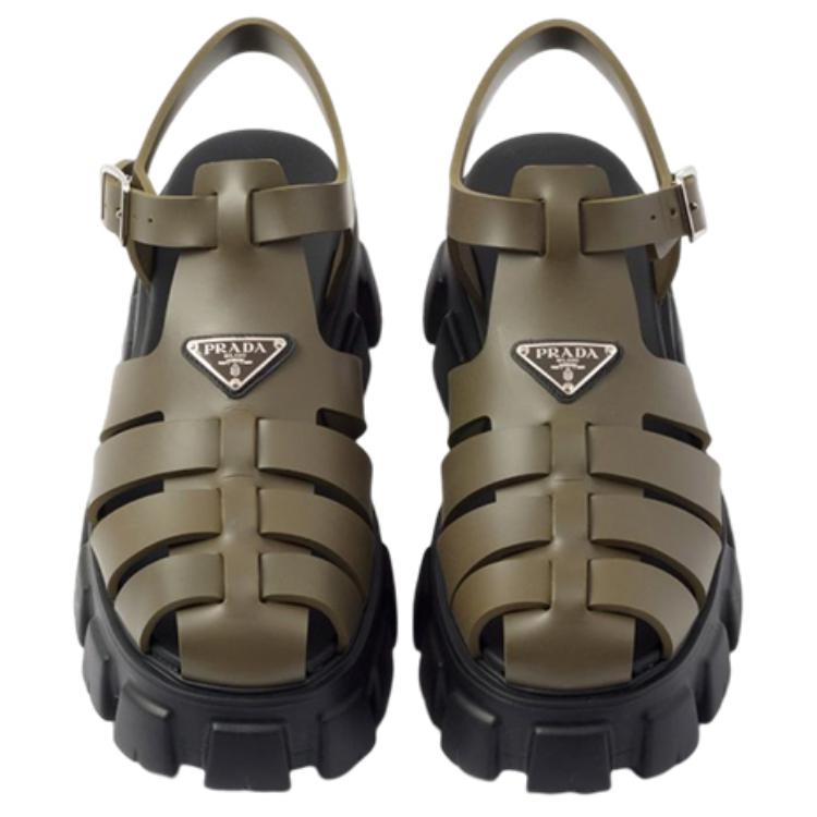 Shop 普拉达橡胶徽标厚底时尚凉鞋 '卡其黑' 2X3083_3LKK_F0P80