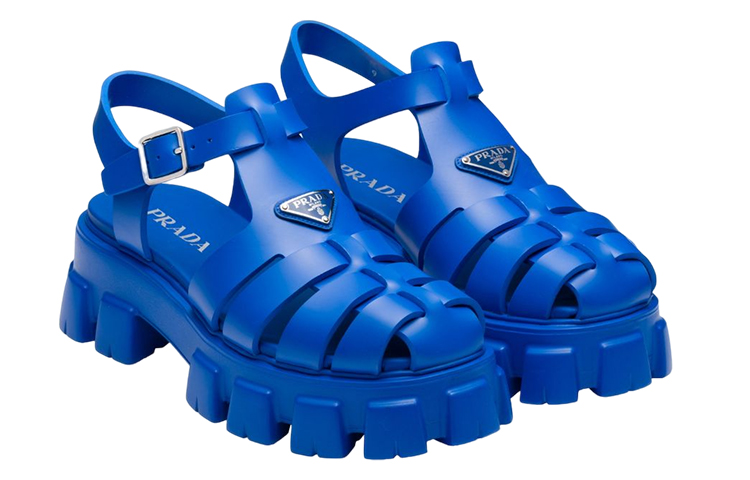 Shop 프라다 사파이어 블루 러버 샌들 (Prada Sapphire Blue Rubber Sandal) 2X3083-3LKK-F0013