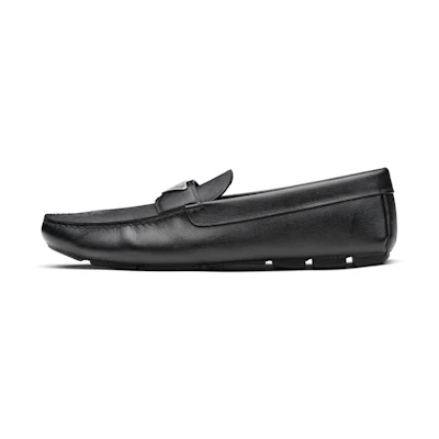 Prada Saffiano Leather Loafers 'Black Triangle Logo'