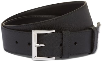 PRADA Saffiano Triangle Logo Textured Leather Belt Black 3.5cm 2CC545053F0002 PRADA Saffiano Triangle Logo Textured Leather Belt Black 3.5cm 2CC545053F0002