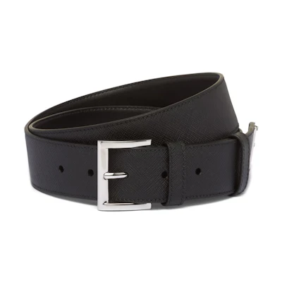 PRADA Saffiano Triangle Logo Textured Leather Belt Black 3.5cm 2CC545053F0002