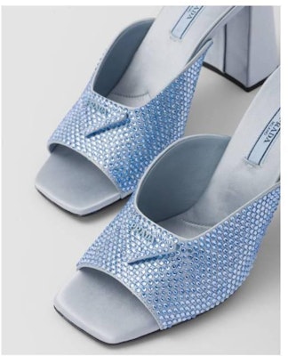 Prada Satin Heel Mules with Crystals 'Blue' 1XX6422AWLF0076F085 Shop Prada Satin Heel Mules with Crystals 'Blue' 1XX6422AWLF0076F085