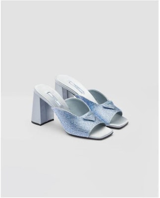 Prada Satin Heel Mules with Crystals 'Blue' 1XX6422AWLF0076F085 Details for Prada Satin Heel Mules with Crystals 'Blue' 1XX6422AWLF0076F085