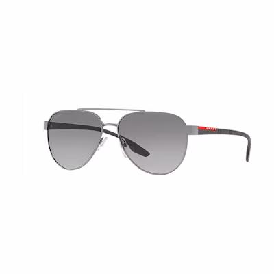 PRADA Silver Double Bridge Aviator Sunglasses for Men. PS54TS5AV3M1