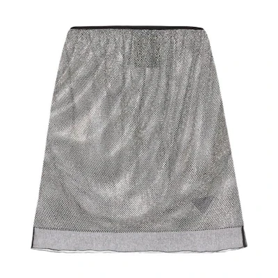 PRADA Silver Studded Chiffon A-Line Mini Skirt. P154TR-1Z4W-F0118-S-221