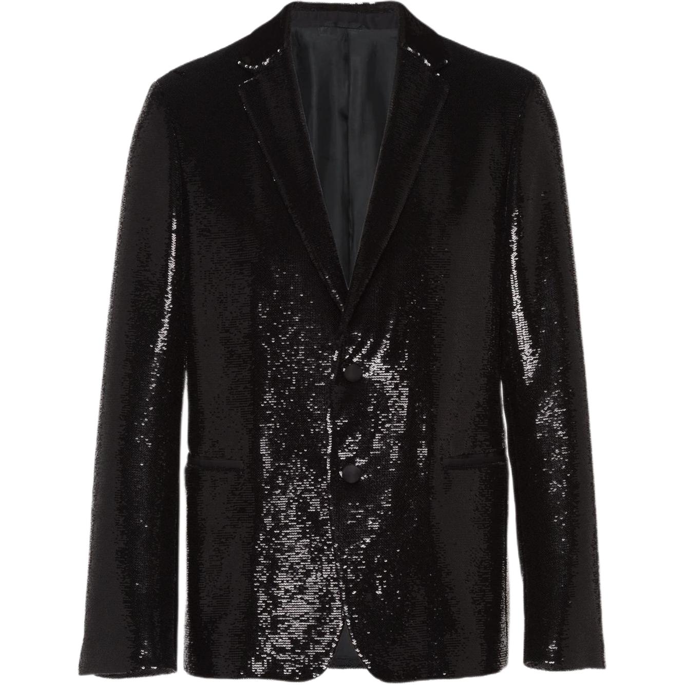 PRADA Single-Breasted Sequin Slim Blazer Unisex Black UGN181-1Z9V-F0002-S-221