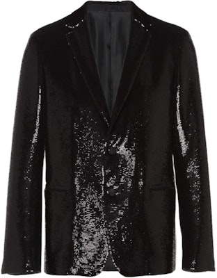 PRADA 單排扣亮片修身西裝外套 男女通用 黑色 UGN181-1Z9V-F0002-S-221 Buy PRADA 單排扣亮片修身西裝外套 男女通用 黑色 UGN181-1Z9V-F0002-S-221