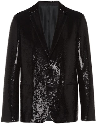 PRADA 單排扣亮片修身西裝外套 男女通用 黑色 UGN181-1Z9V-F0002-S-221 Order PRADA 單排扣亮片修身西裝外套 男女通用 黑色 UGN181-1Z9V-F0002-S-221