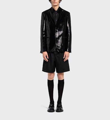 PRADA 單排扣亮片修身西裝外套 男女通用 黑色 UGN181-1Z9V-F0002-S-221 Lookbook PRADA 單排扣亮片修身西裝外套 男女通用 黑色 UGN181-1Z9V-F0002-S-221