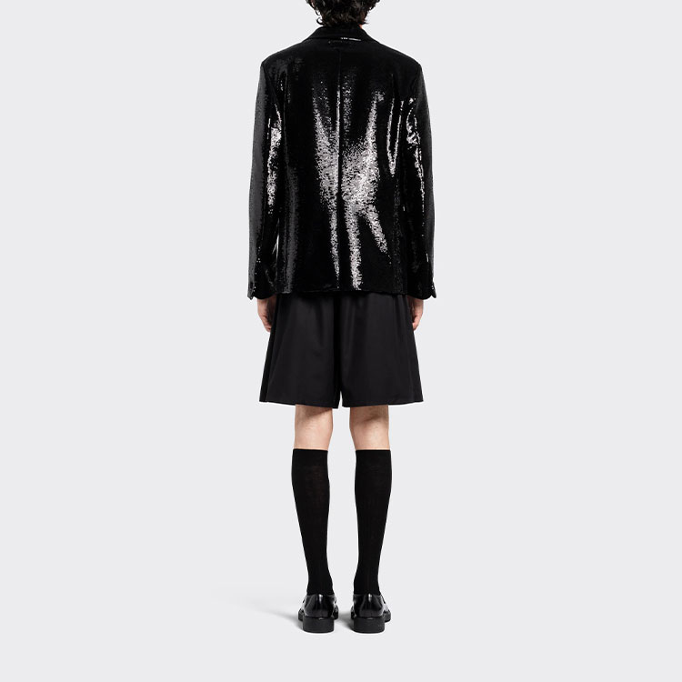 Shop PRADA 單排扣亮片修身西裝外套 男女通用 黑色 UGN181-1Z9V-F0002-S-221