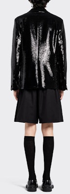 PRADA 單排扣亮片修身西裝外套 男女通用 黑色 UGN181-1Z9V-F0002-S-221 Shop PRADA 單排扣亮片修身西裝外套 男女通用 黑色 UGN181-1Z9V-F0002-S-221