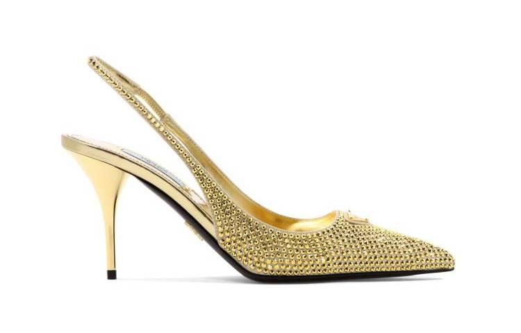 Prada Slingback High Heels 'Gold Crystal'
