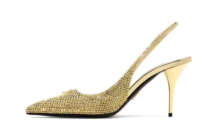Prada Slingback High Heels 'Gold Crystal' 圖 4