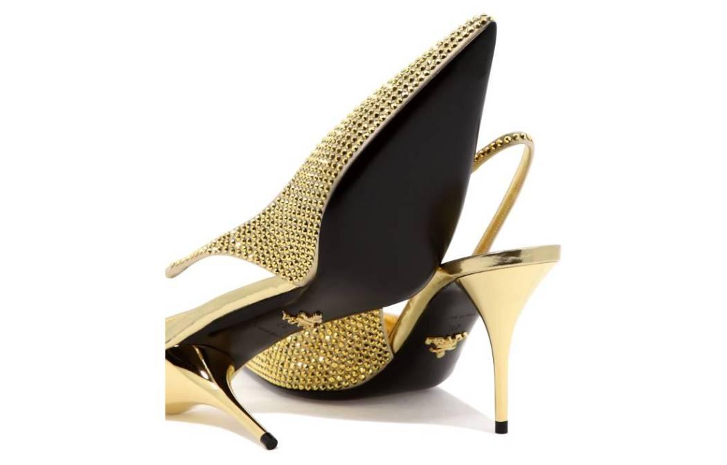 Prada Slingback High Heels 'Gold Crystal' 圖 5