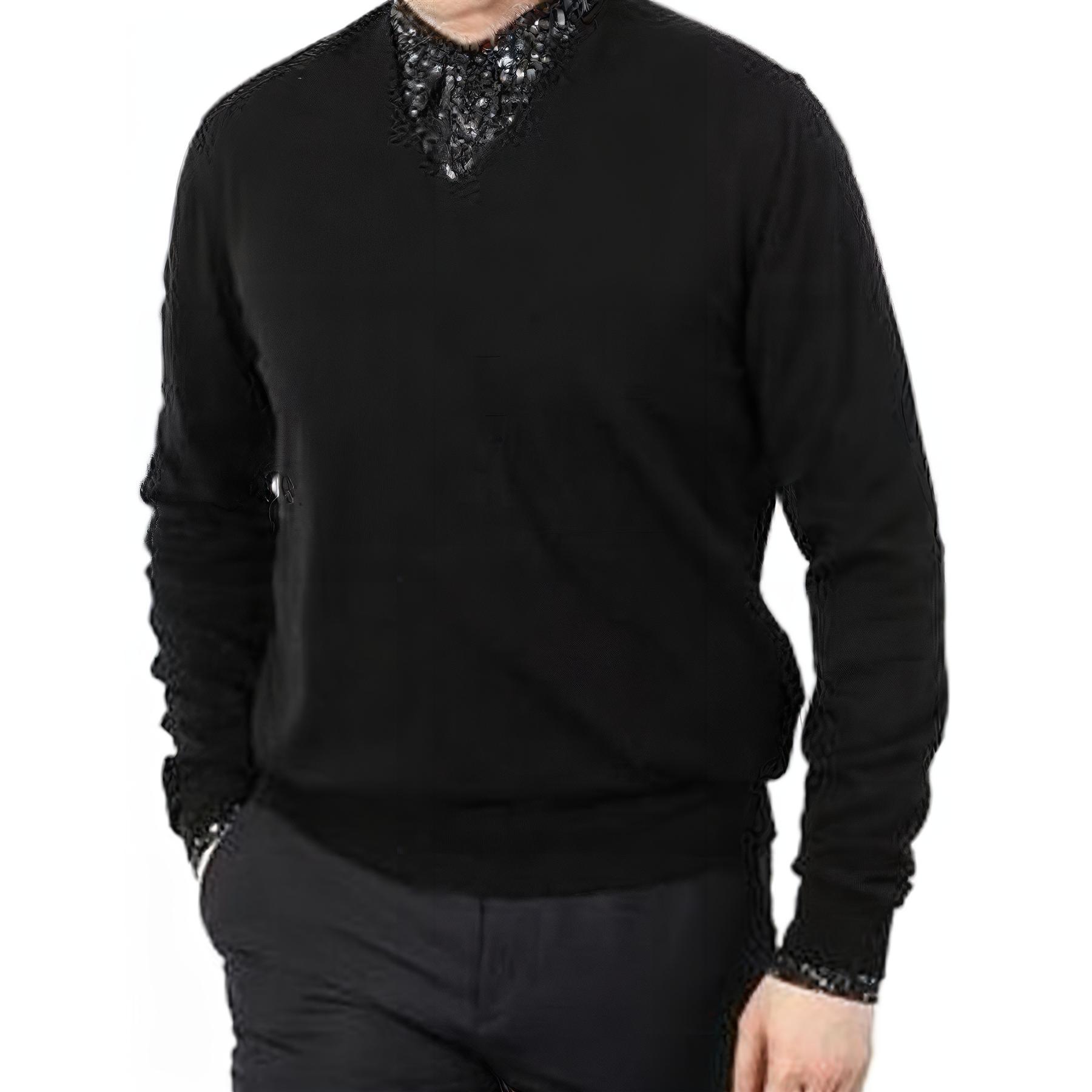 Prada Solid Black V-Neck Long-Sleeve Sweatshirt UMA175-76V-F0002