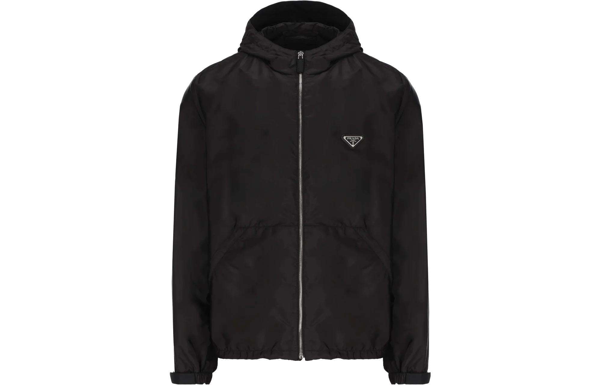 Prada Solid Black Zip-Up Hooded Jacket Long Sleeve SGC220-1WQ9-F0002