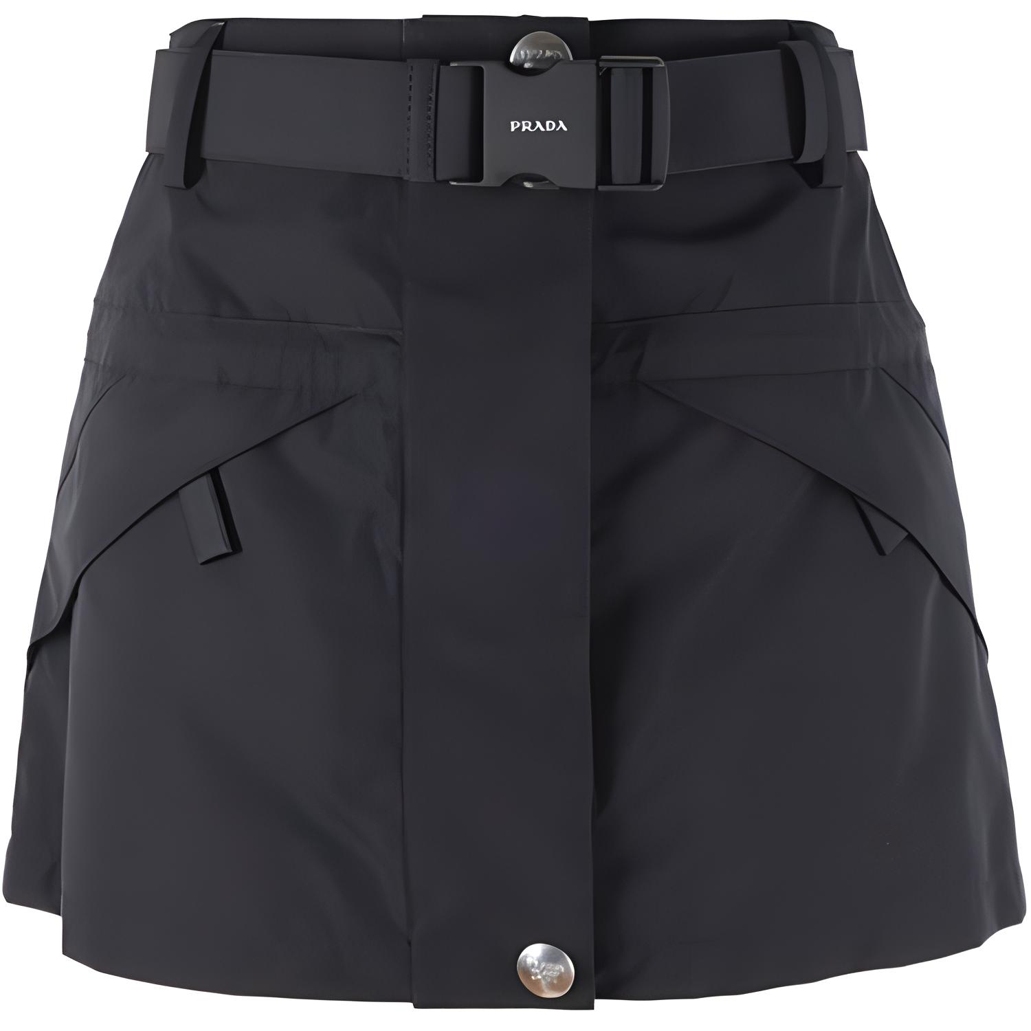 PRADA Solid Color Belted Mini Casual Skirt Black 21H955-13GS-F0002