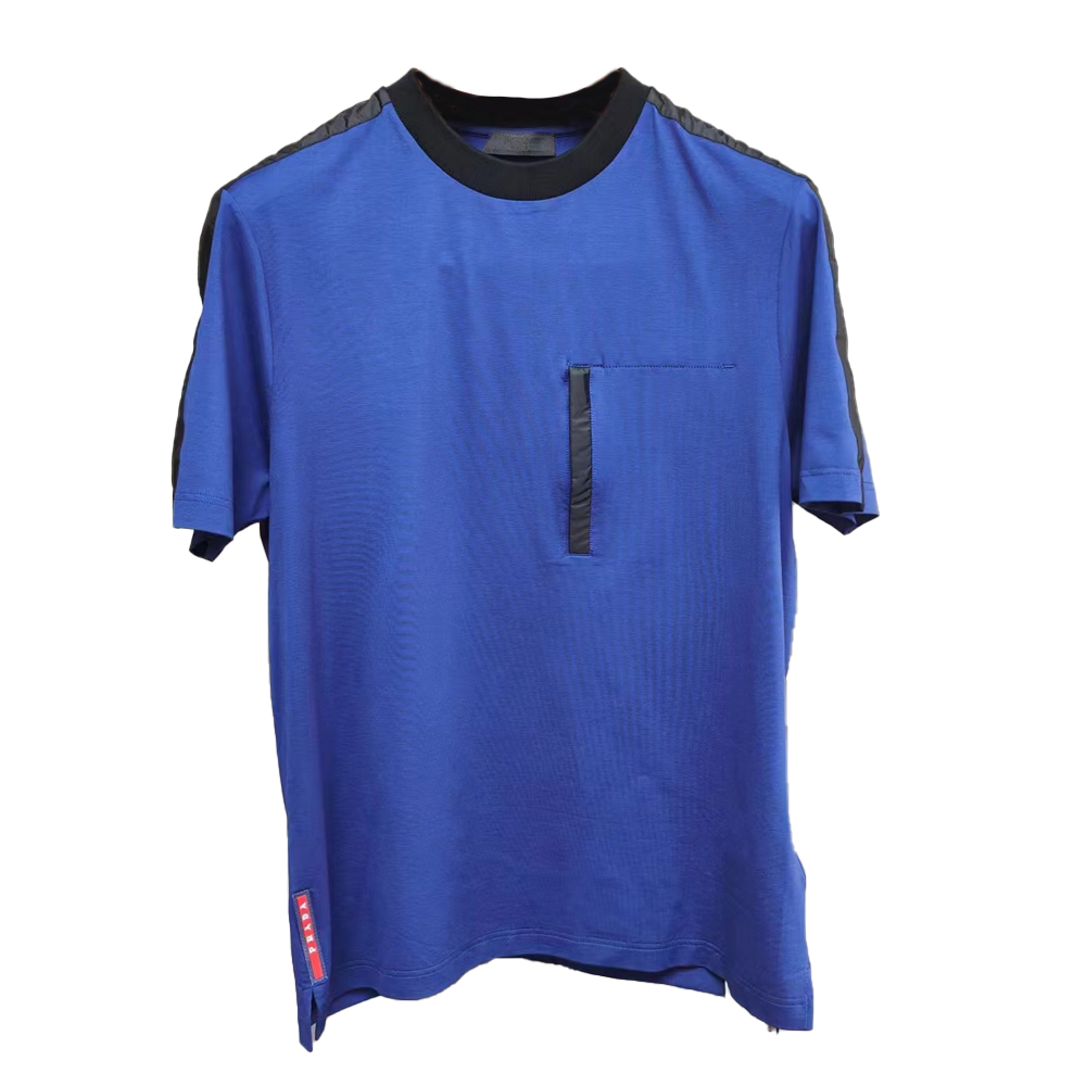Buy 普拉达纯色圆领短袖T恤 蓝色 SJN203-1KG6-F0147-S-181
