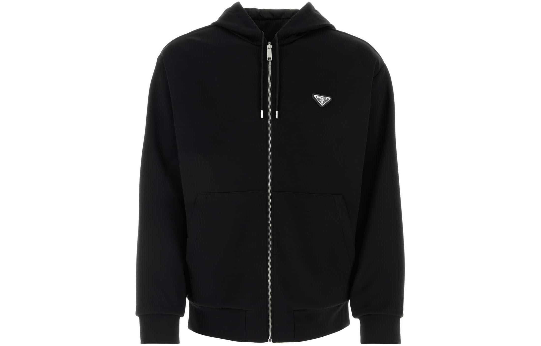 Prada Solid Color Zip-Up Hoodie Black UJL41BSOOO11JEF0806
