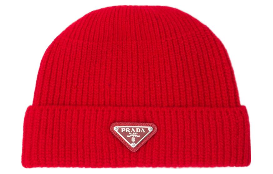 PRADA Solid Triangle Logo Beanie Hat Red  Style UMD489_3IM_F0011_S_211