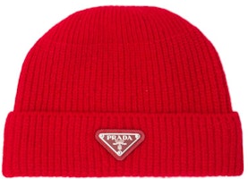 PRADA Solid Triangle Logo Beanie Hat Red Style UMD489_3IM_F0011_S_211 PRADA Solid Triangle Logo Beanie Hat Red Style UMD489_3IM_F0011_S_211