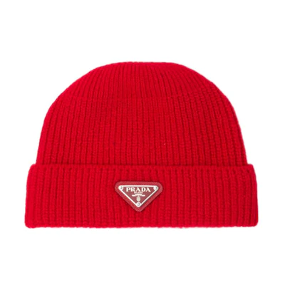 PRADA Solid Triangle Logo Beanie Hat Red Style UMD489_3IM_F0011_S_211