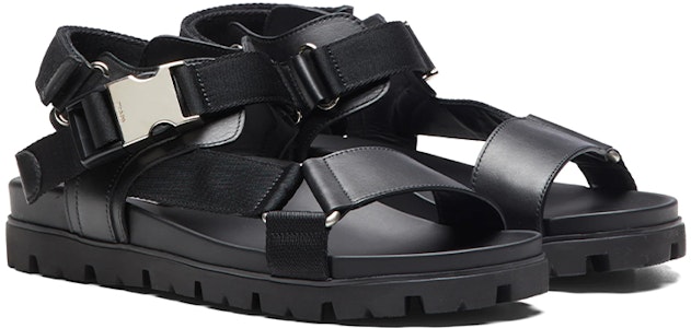 Prada 普拉達 皮革和尼龍飾帶運動涼鞋 黑色 Order Prada 普拉達 皮革和尼龍飾帶運動涼鞋 黑色