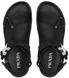 Prada 普拉達 皮革和尼龍飾帶運動涼鞋 黑色 Shop Prada 普拉達 皮革和尼龍飾帶運動涼鞋 黑色